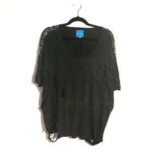 Studded, Ripped Oversized Tee